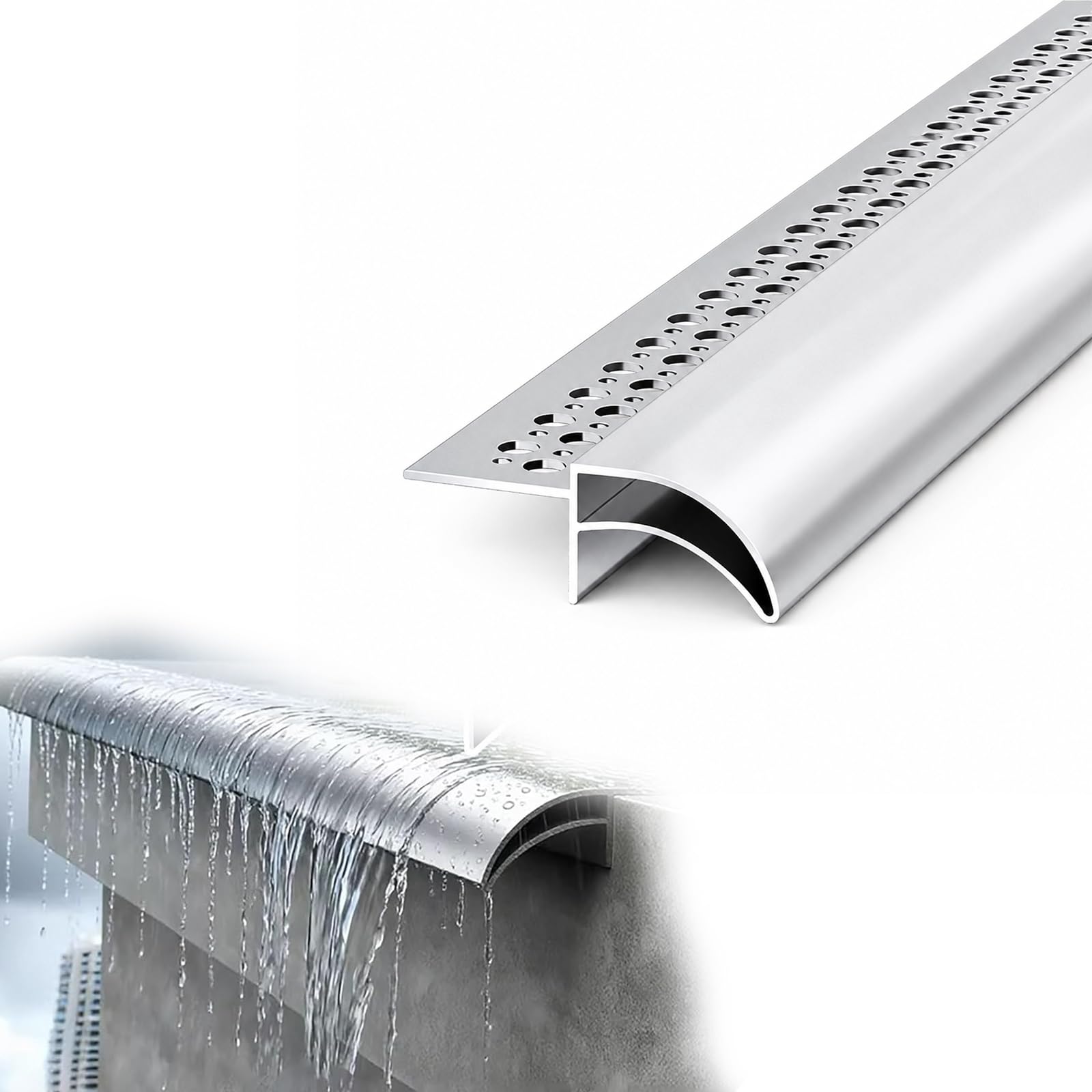 QYLTTDM Roof Eaves Drip Line Deflector Strip, Aluminum Protective Wall Guard, Rain Diverter For Wall Protection And Decoration, Metal Window Sill Guard, Window Sill Guard 4.9ft/150CM