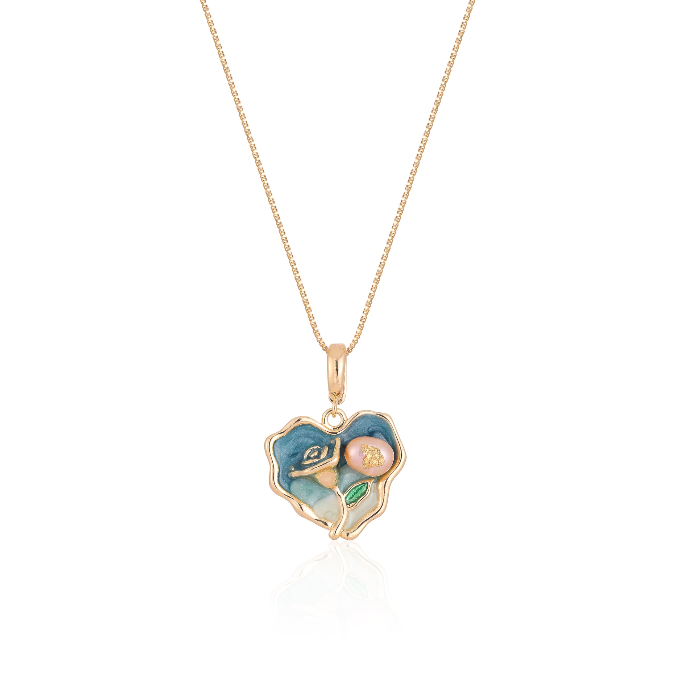Fremttly Vintage Necklace Enamel Flower Pendant Necklace 14k Gold Plated Pearl Sunflower Rose Dragonfly Heart Necklace Gol...