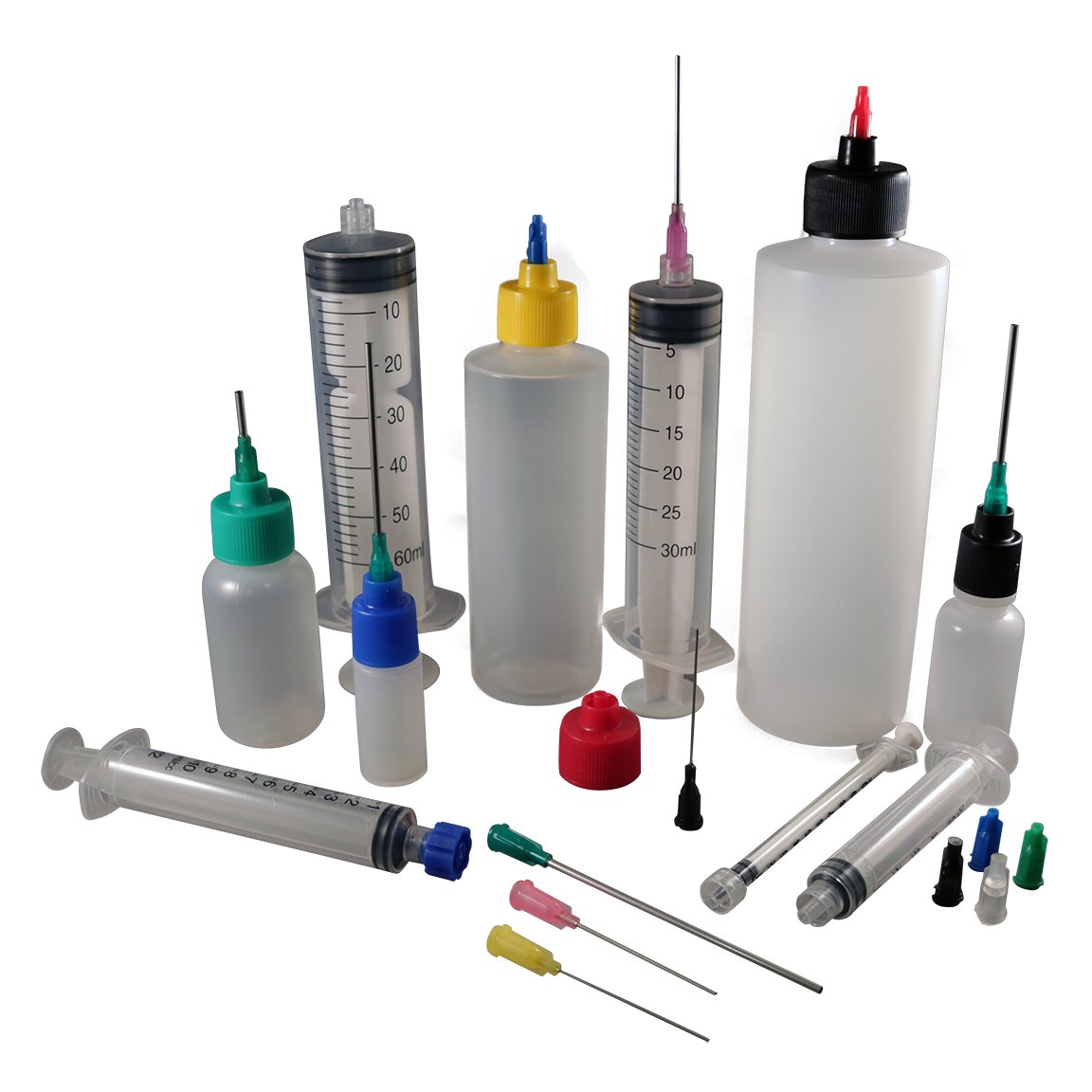 Jensen Global DIY Kit for Oils and Fluids with Multiple Size Bottles, Syringes and Blunt Dispensing Tips (Non Sterile/Non Medical)