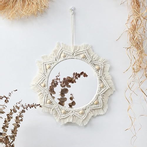 Miniatura 1 de Yulakes Boho Mirror Macrame Wall Hanging Tapestry, Hand-Woven Wall Decoration, Circle Hanging Mirror, Tapestries, Bohemian Tapestry, Woven Home