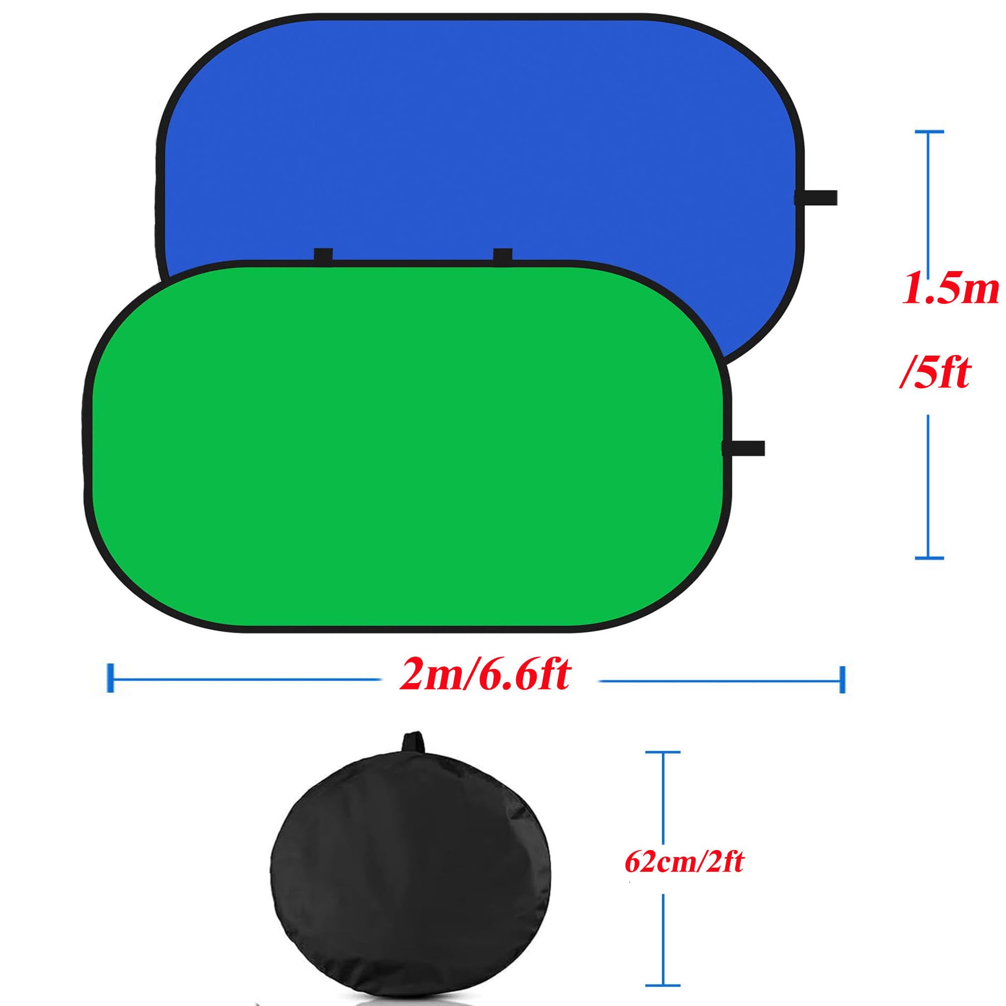 Sfondo Chromakey da 1,5 x 2 m, schermo verde 2 in 1 e schermo blu, sfondo pieghevole pop-up reversibile per studio fotografico, live streaming, riprese video, YouTube (verde/blu)