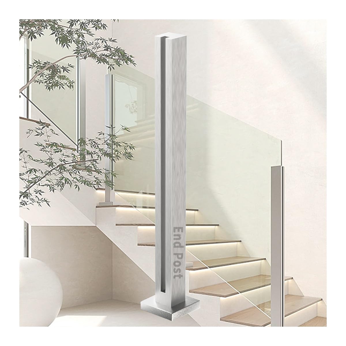 Generisch 304 Edelstahl-Glas-Balustradenpfosten - Poolzaun- und Geländersystem für Treppen, Balkone, Terrassen, Patios - 60-150 cm verstellbare Höhe, silberner Endpfosten (80 cm/31,5 Zoll)