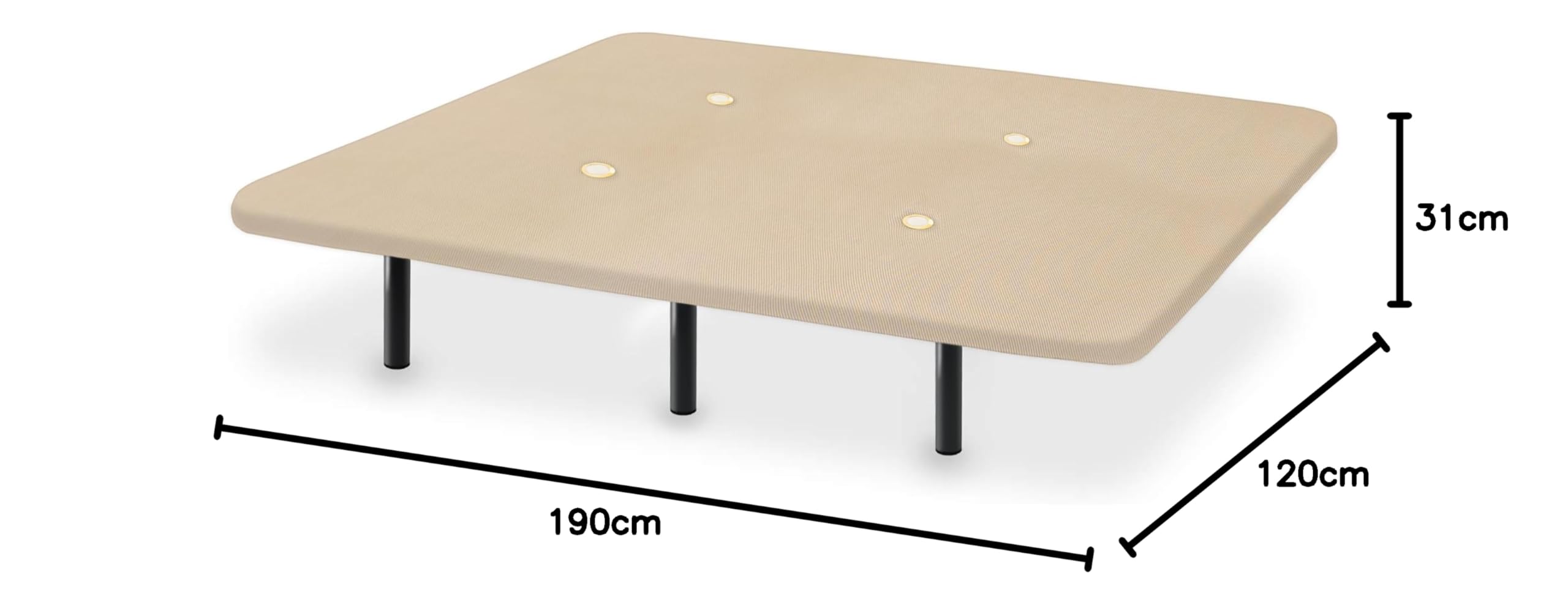 HOGAR24 ES | Base Tapizada Reforzada | Tejido 3D Beige | Válvulas de Transpiración | Incluye Juego de Patas Metálicas de 26 cm | Medidas: 120x190 cm