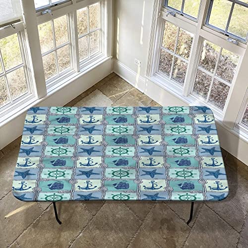 XISUNYA Elastic Tablecloth for 9ft Rectangle Tables, Polyester Fitted Table Covers with Ship Design, 36