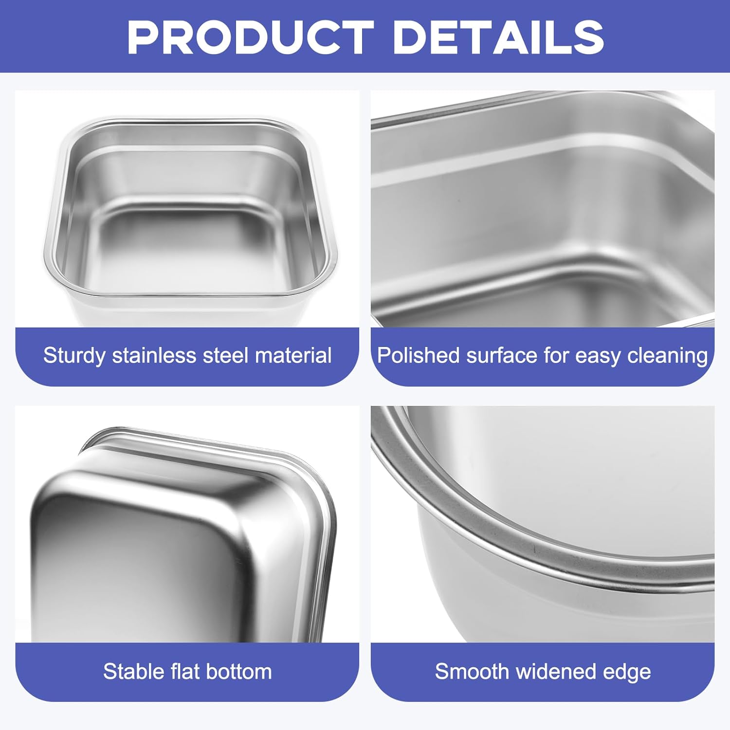 2PCS Stainless Steel Washing Up Bowls, 12.8" Sturdy Square Dish Tub, Fruit Vegetable Washing Basin for Sink, Large Square Containers for Kitchen, Vegetable Washing Basins, Sturdy Dishpans for Home