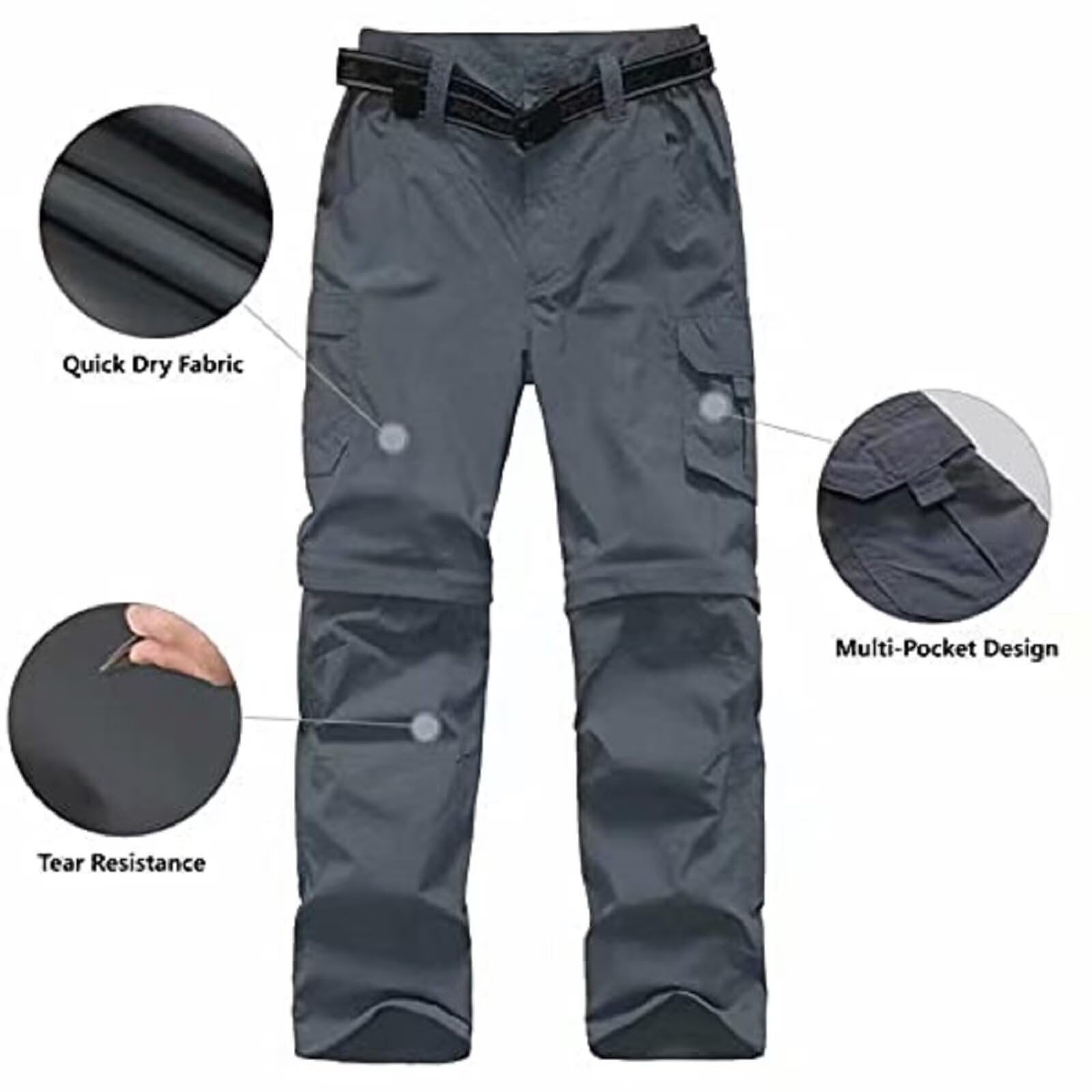 Pantalon de randonnée convertible pour garçon, léger, séchage rapide, fermeture éclair, pour enfants, jeunes, extérieur UPF 50+ pantalon cargo décontracté