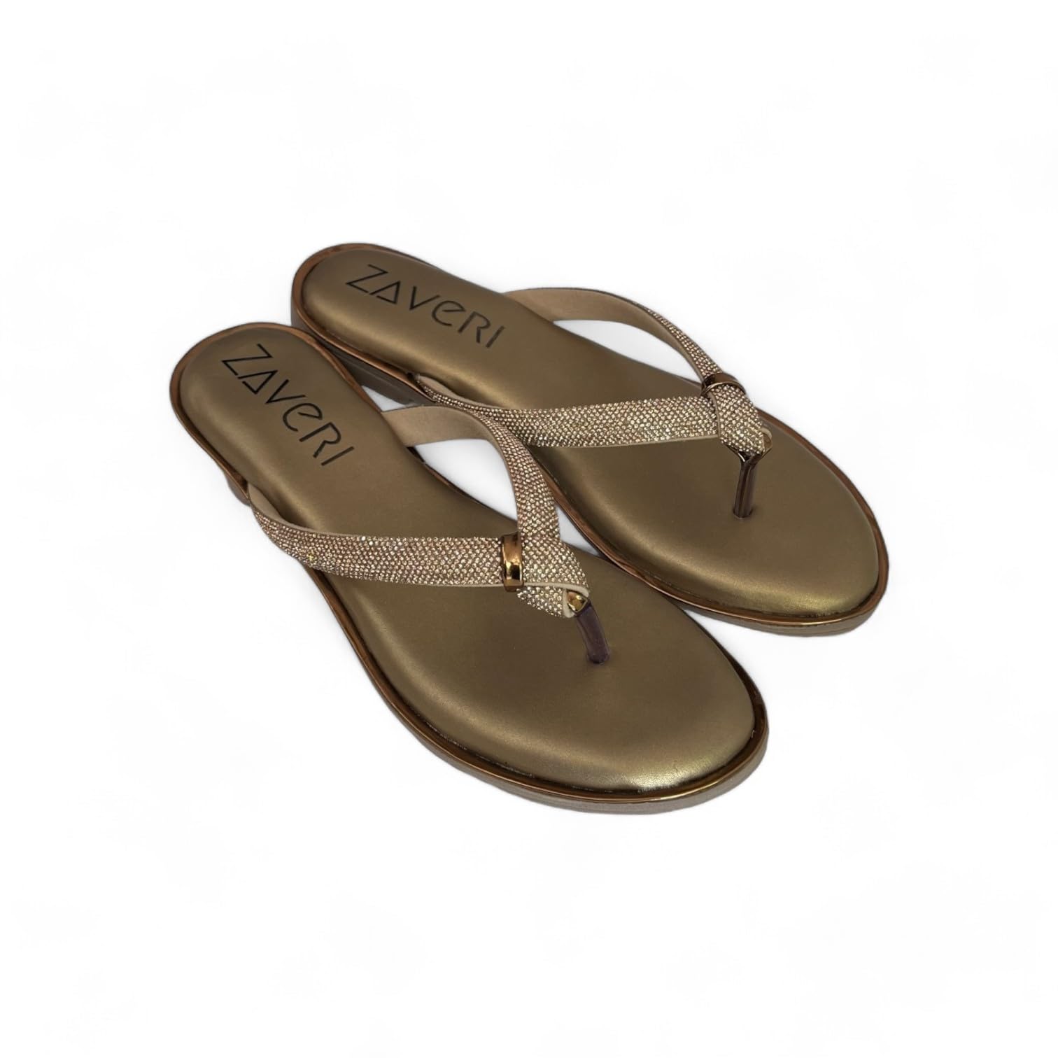 Zaveri House of Fashion Komfort V Shape Design Flat Sandals for Women (Metallic Gold) | Diamond Stone Studded Strap with Padded Insole | Ethnic Slip-on Fashion Sandals (UK 6) (B0D5YT2DXC) Amazon Price History, Amazon Price Tracker