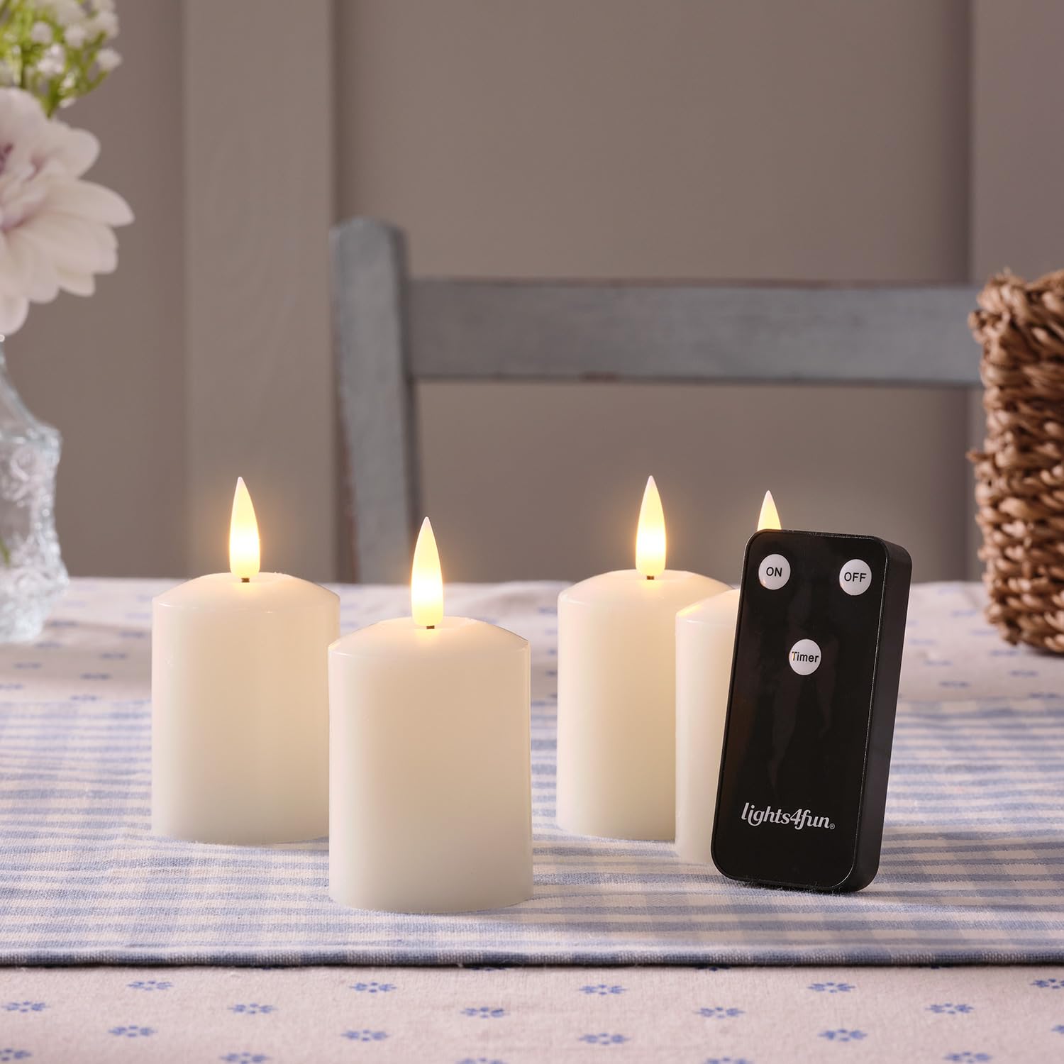 Lights4fun Set of 4 Ivory Wax TruGlow® Rechargeable USB LED Votive Tea Light Candles with Remote & Timer - Image 3