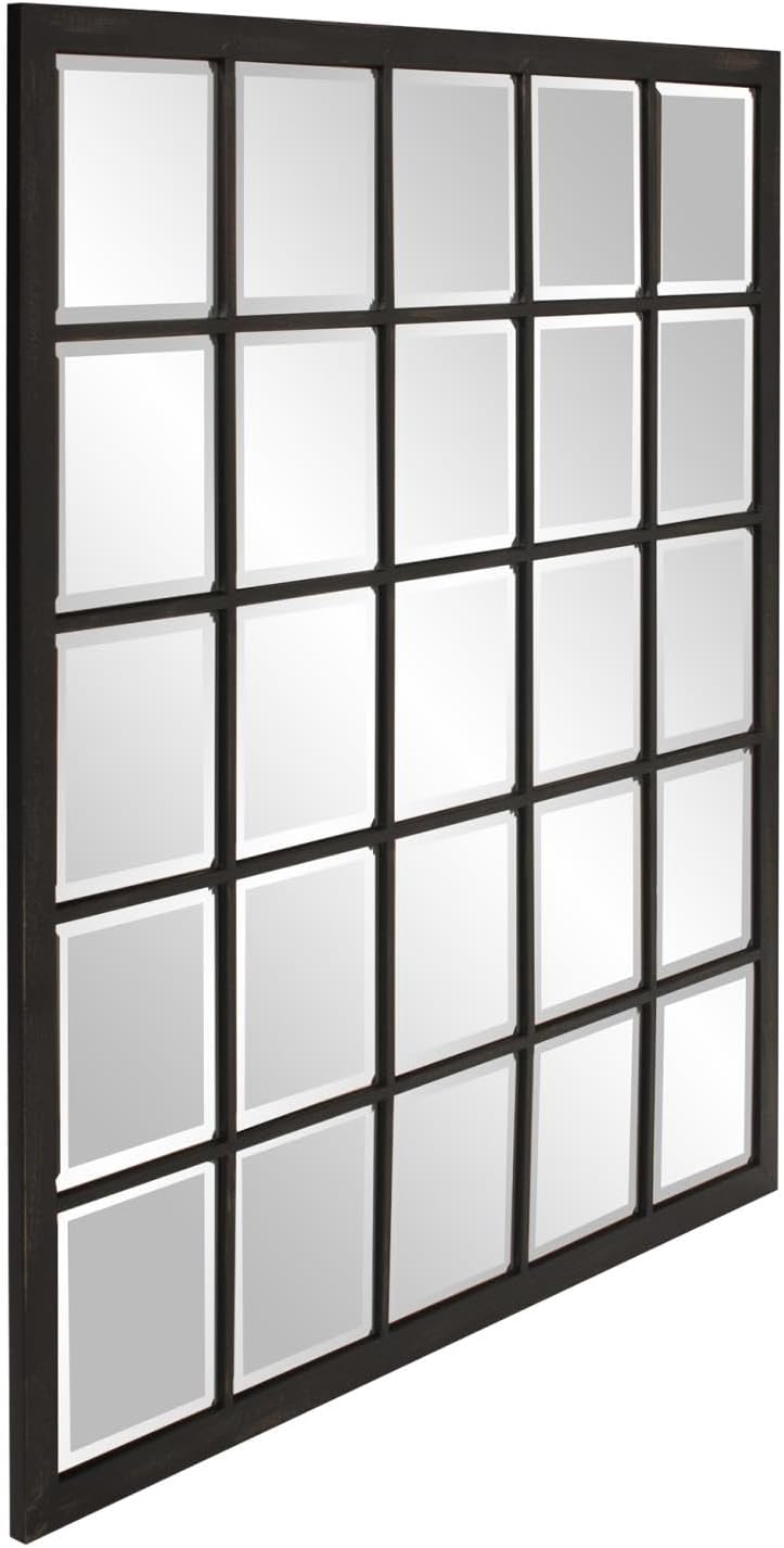 Howard Elliott Superior Hanging Rectangular Window Design Wall Mirror, Accent, Bronze, Elegant Beveled Frameless Windowpane Decor Mirrors, Hang Horizontal or Vertical, 34 x 38 Inch, Bronze
