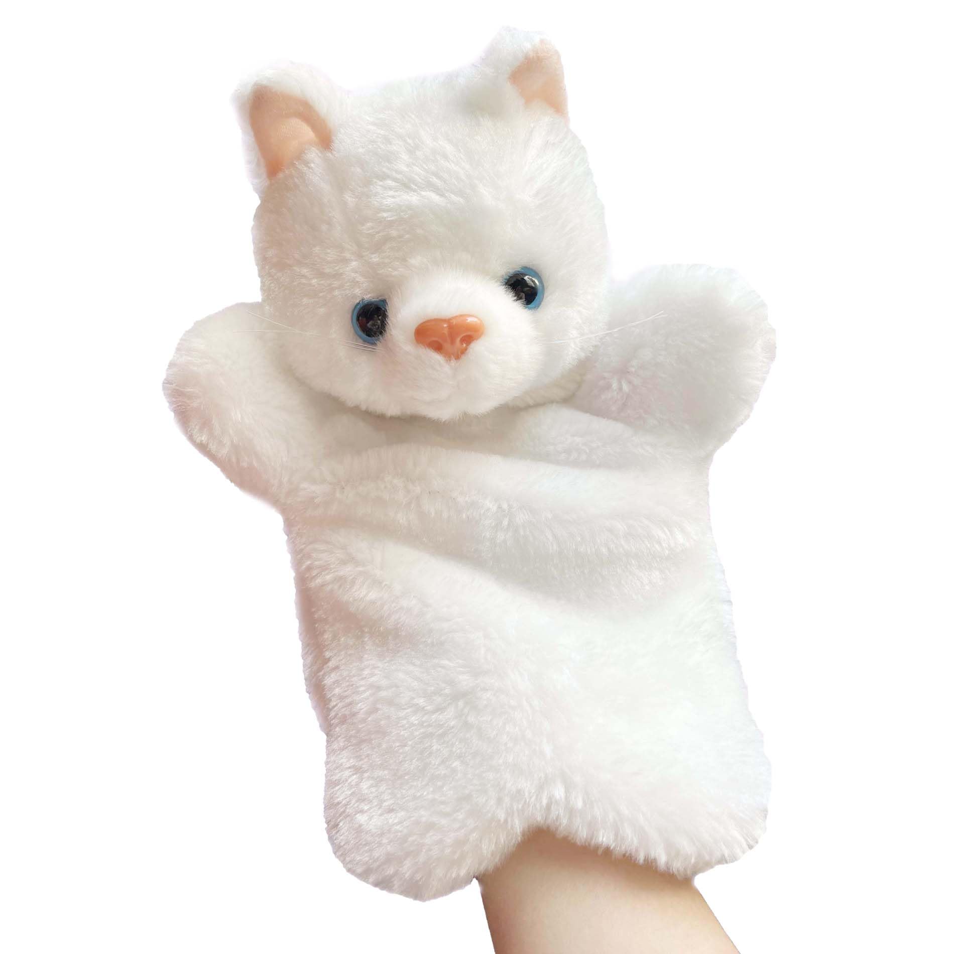 Cat Hand Puppets Kitten Plush Animal Toys Dolls for Kids Imaginative Pretend Play Storytelling White