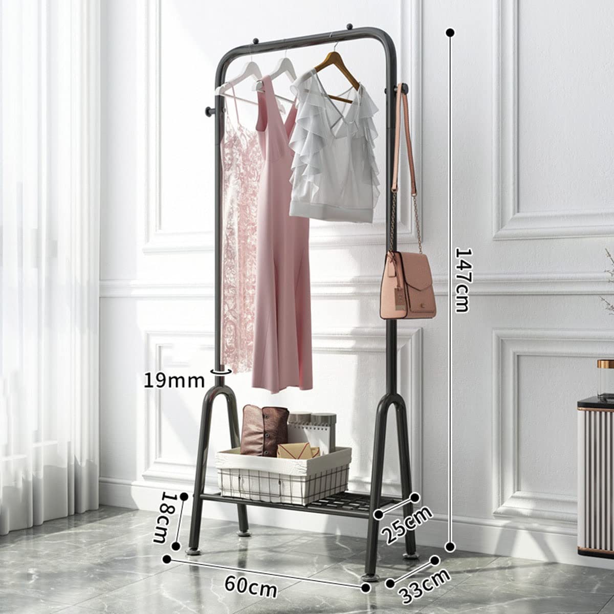 大容量 コートハンガー 簡易ハンガー 収納ラック  ブラック 棚付き 4288 大容量 コートハンガー 簡易ハンガー 収納ラック ブラック 棚付き 4288