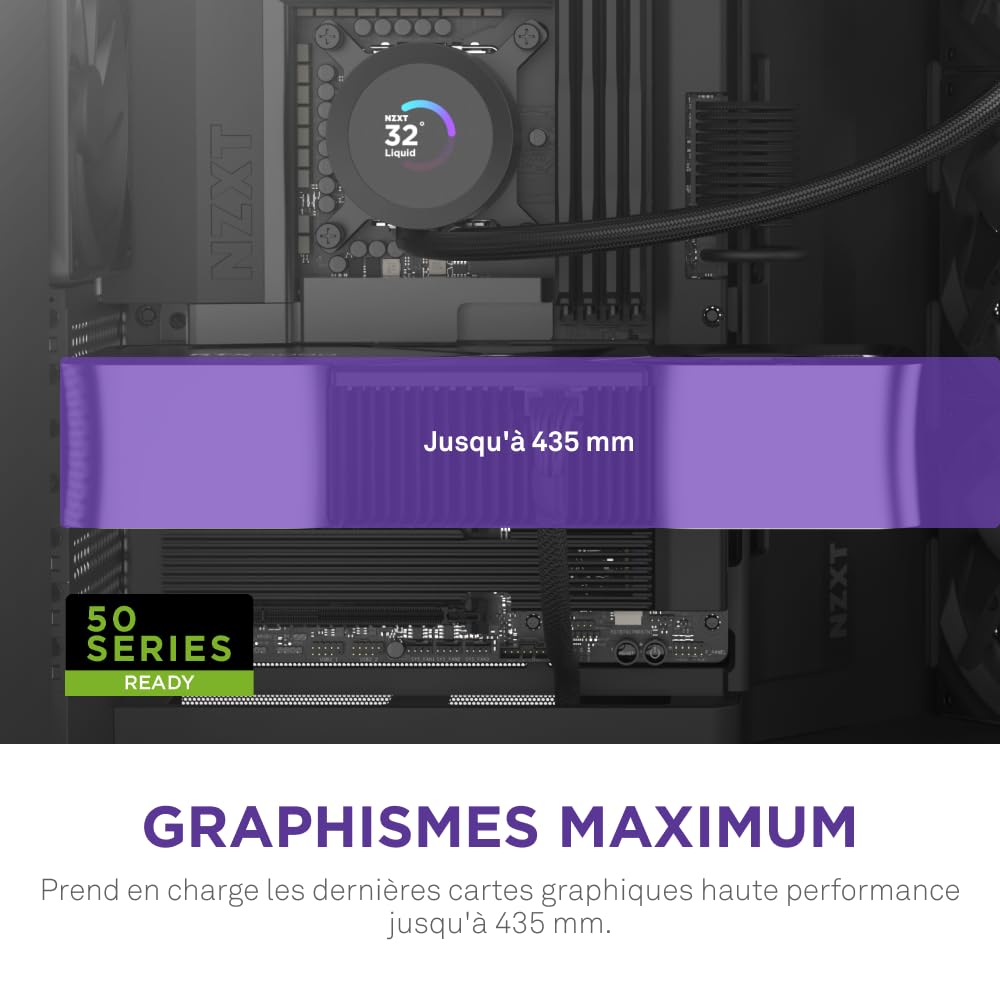 NZXT H9 Flow (2025) – Grand boîtier PC ATX Mid-Tower à Double Chambre pour Flux d'air – Inclut 3 Ventilateurs de 140 mm et 1 Ventilateur de 120 mm – Support de radiateur de 420 mm – Noir