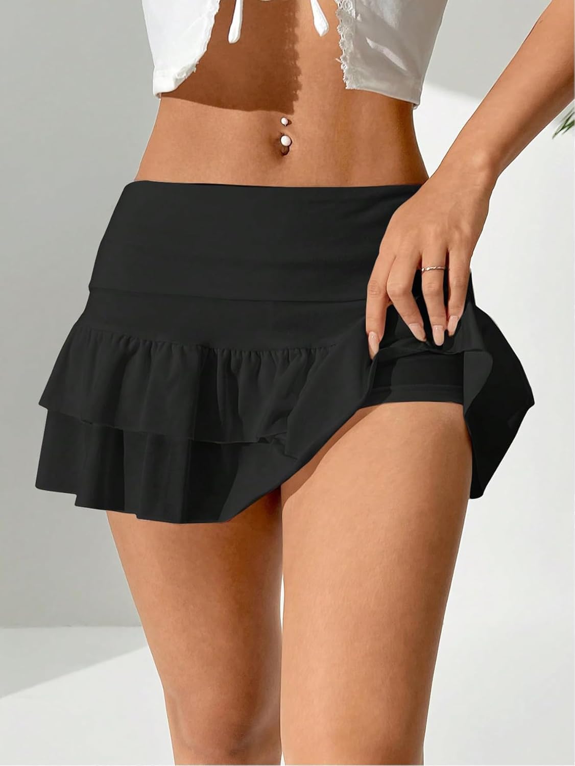 Women's Y2K Ruffle Mini Skirt Low Waist Layered Flowy Golf Skorts Skirt - Image 3
