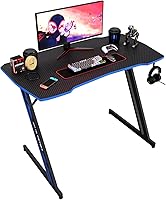 Vista 6 de BestOffice Gmaing Desk Z Shaped 39.4in Computer Gaming Workstation Ergonomic Gaming Table with Headphone Hook for Game Players, Blue