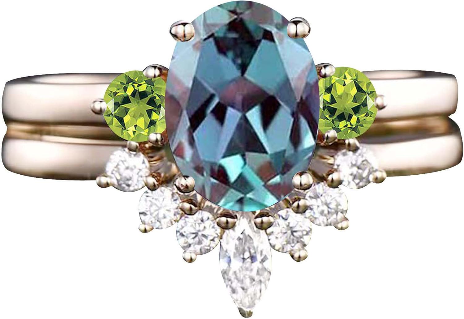 Vintage Natural Moss Agate Ring Multicolor Gemstone Jewery Set 925 Sterling Silver Ring For Women Weding Engagement Ring Elegant Designer Ring Moss Agate With Peridot Ring