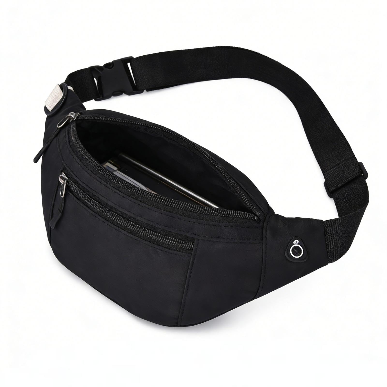 Bauchtasche Damen Herren Schwarz, Wasserabweisende Hüfttasche mit verstellbarem Gurt, leichte Gürteltasche mit Reißverschluss für Reisen, Alltag, Wandern und Sport