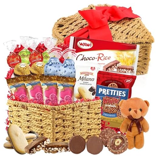 Valentine’s Day Gift Basket – Chocolate Candy Gifts for Him and Her - Large Bears and Truffles – HEART SHAPED BASKET for Wife, Husband, Couples, Friends, Men and Women