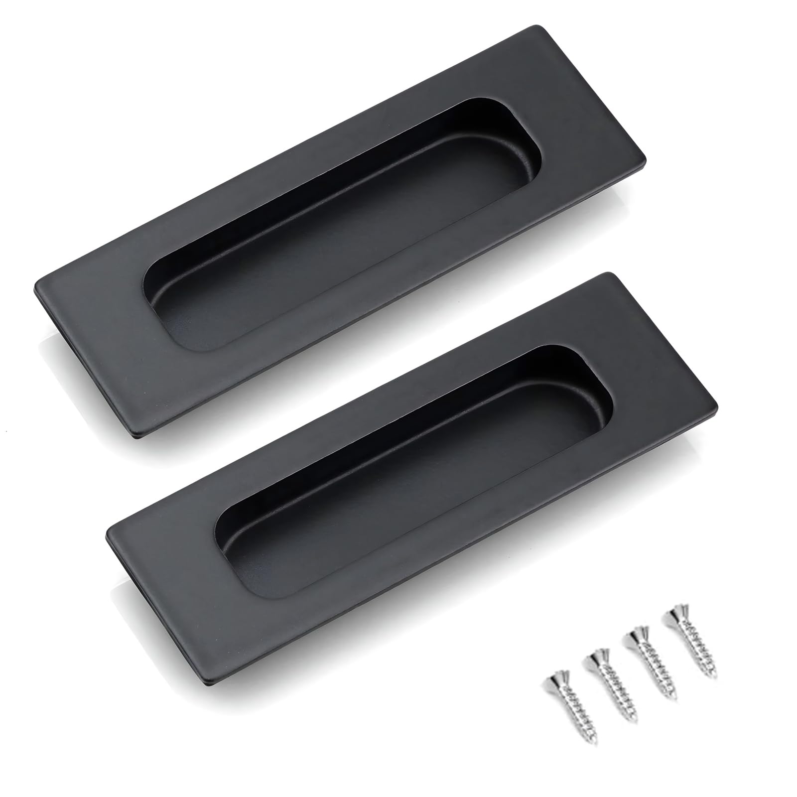Koprek 2 Pack 120 MM Sliding Door Handles, Stainless Steel Recessed Door Handles Recessed Flush Finger Pull, Embedded Design Pocket Door Handle, for Drawer Barn Pocket Door Cabinet Wardrobe (Black)