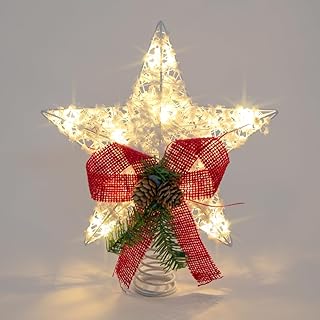 The Christmas Workshop 73859 Snowy Star Shaped Tree Topper/Lights Up with 10 Warm White LEDs/Fits Various Christmas Trees/Battery Operated with Timer