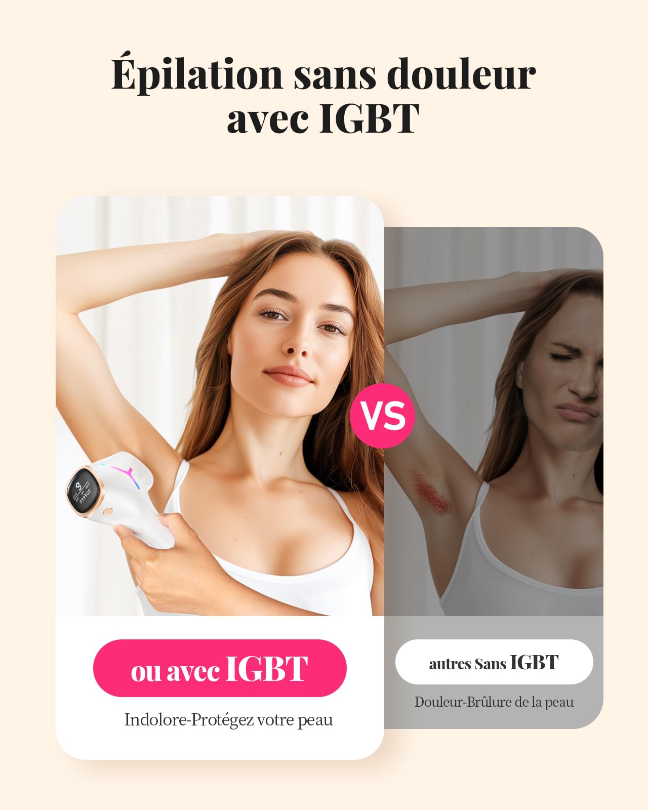 Haarlosy Épilateur Lumière Pulsée, 22J Épilateur Laser avec Grand Écran LCD, 3 Fonctions[HR/SR/HR+], 9 Niveaux D'énergie, IPL Épilation Laser Hair Removal pour Aisselles/Maillot/Crops - Blanc