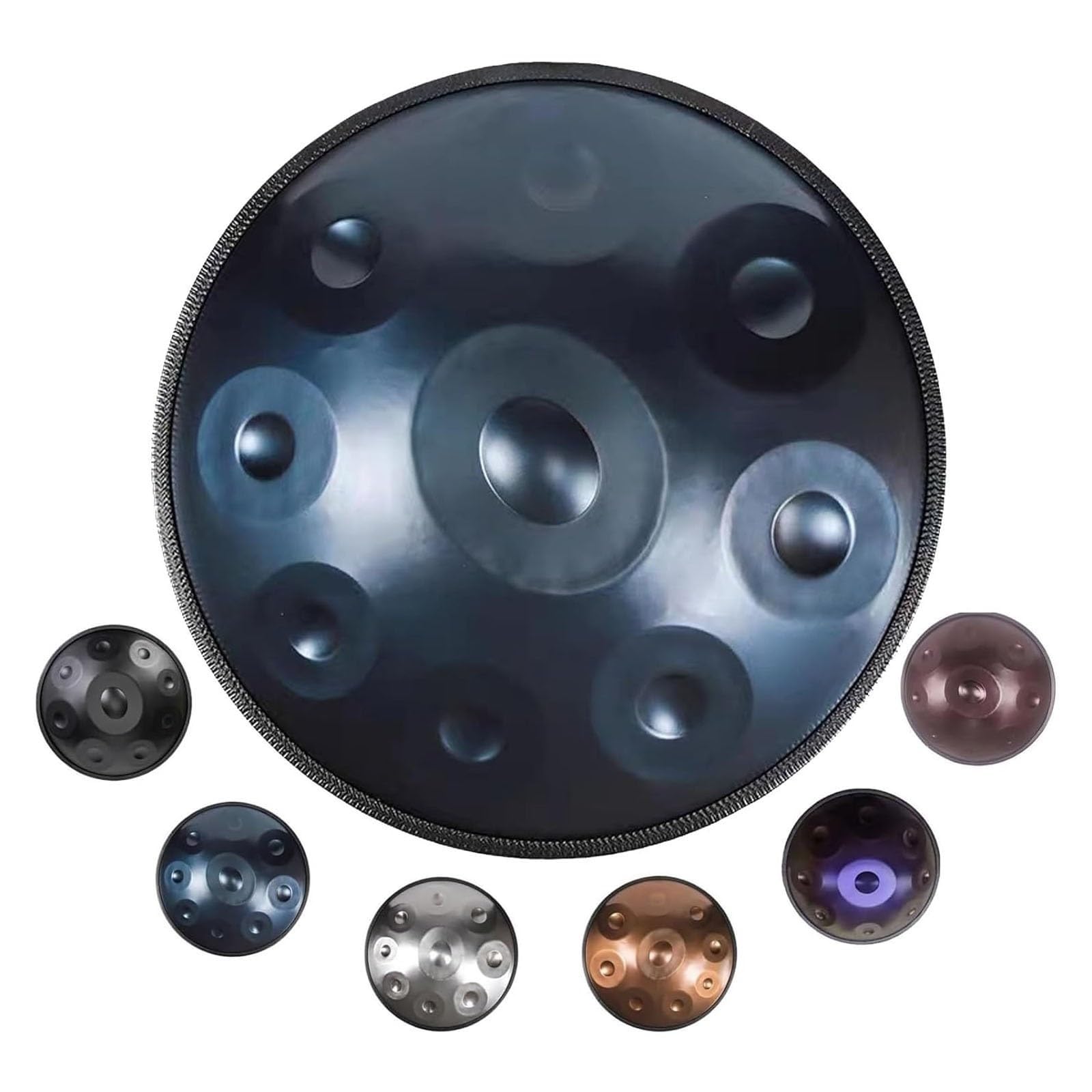 Handpan dla dorosłych, stalowy bęben ręczny (432 Hz / 440 Hz), instrument perkusyjny 9/10/12 nut z podstawką, pokrowcem i koszulkami, zestaw handpansów (czarny, 440 Hz / 9 nut)