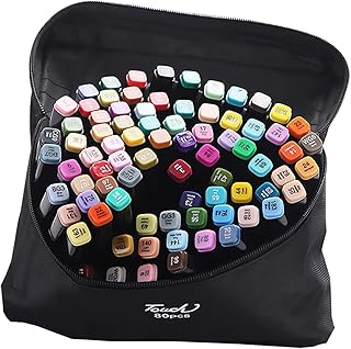 Sokg Conjunto de marcadores de arte de 80 cores de ponta dupla Caneta de ponta fina larga com bolsa de transporte Materiais de arte para alunos Adultos Artistas Desenho Colorir Desenho Desenho