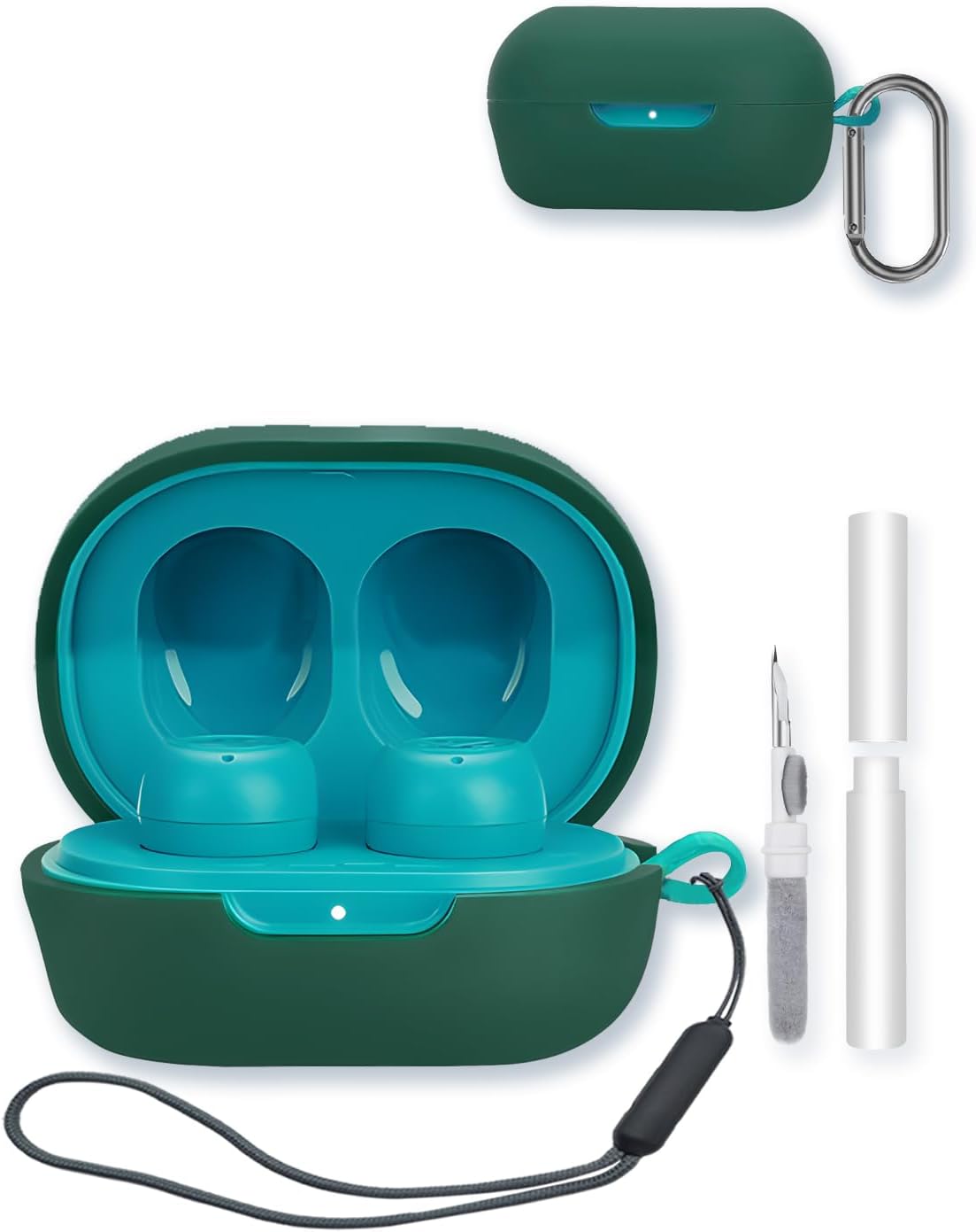 Silicone Case Compatible with JLab JBuds Mini True Wireless Earbuds,Cleaning Kit and Lanyard Soft Protective Shockproof Cover for JLab JBuds Mini-Green