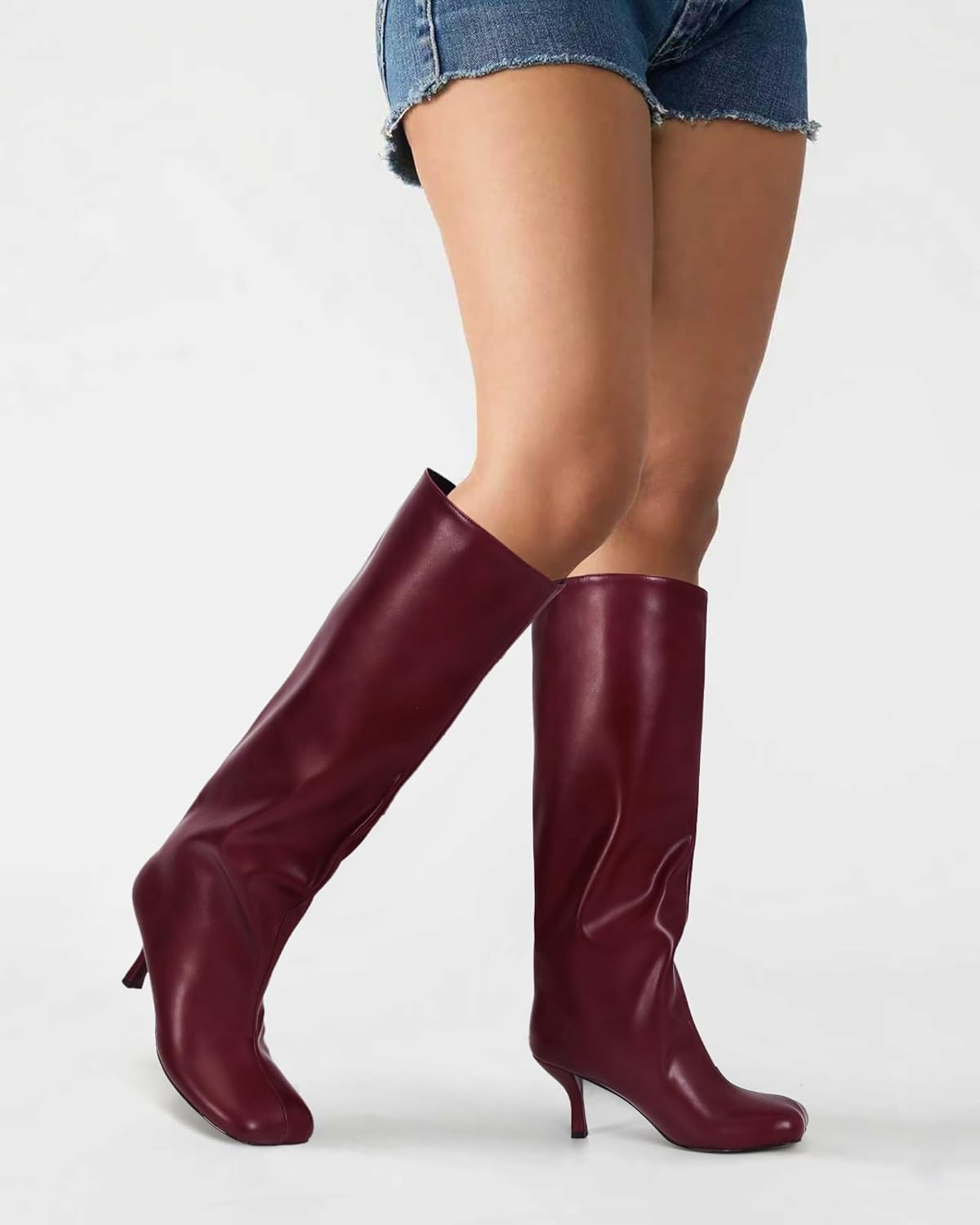 Women's Knee High Boots Nude Suede Wide Calf Stiletto Long Boots Pull On High Heel ... - Image 2