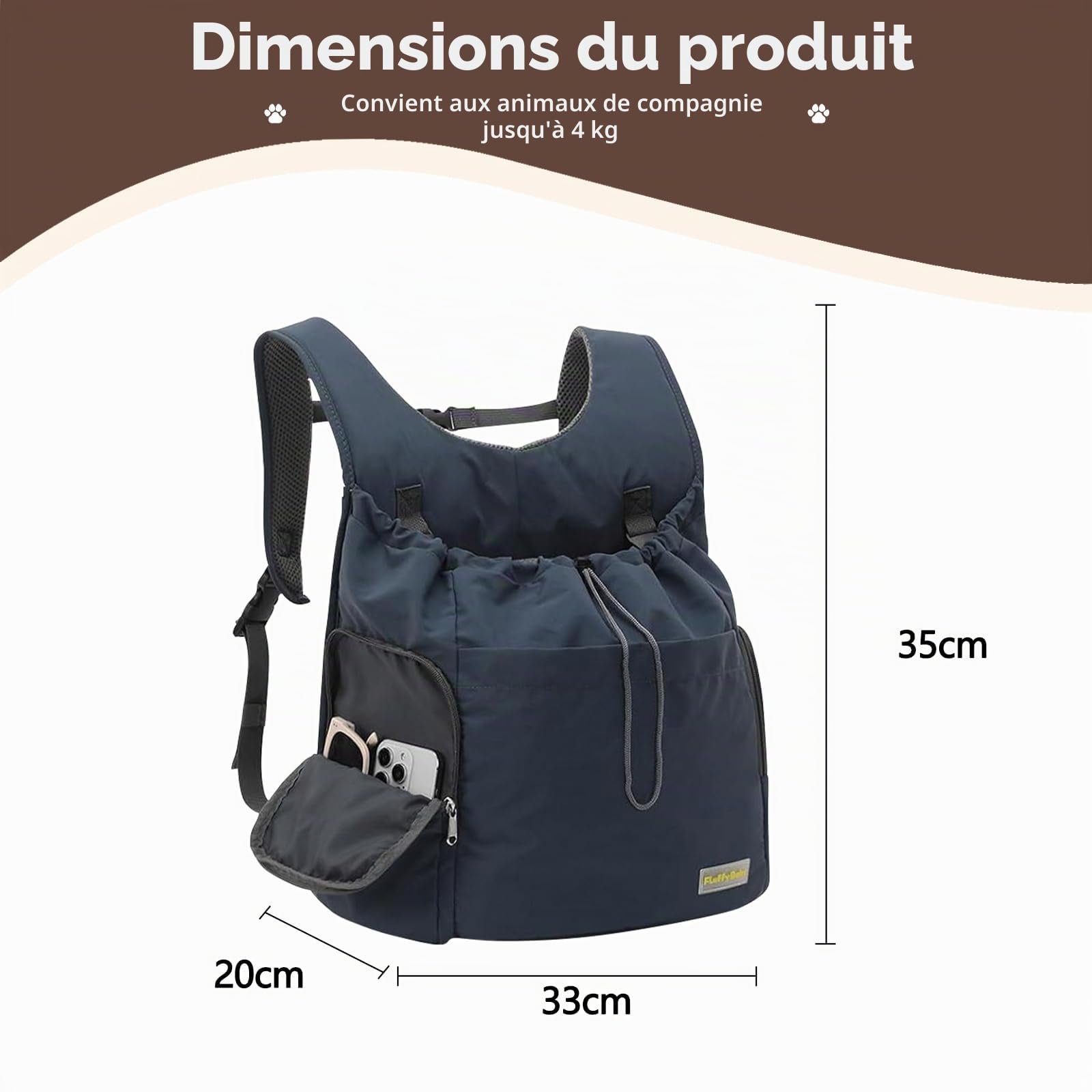 Galatée Sac à Dos Avant pour Chien, Porte-Chien Ventilé Réglable pour Animal De Compagnie, pour Chat, Randonnée, Camping, Voyage, Sac à Dos De Voyage pour Chien en Maille Ventilée(Gris Foncé)