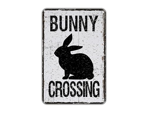 Bunny Crossing Farm Animal Metal Sign Vintage Wall Decor Metal