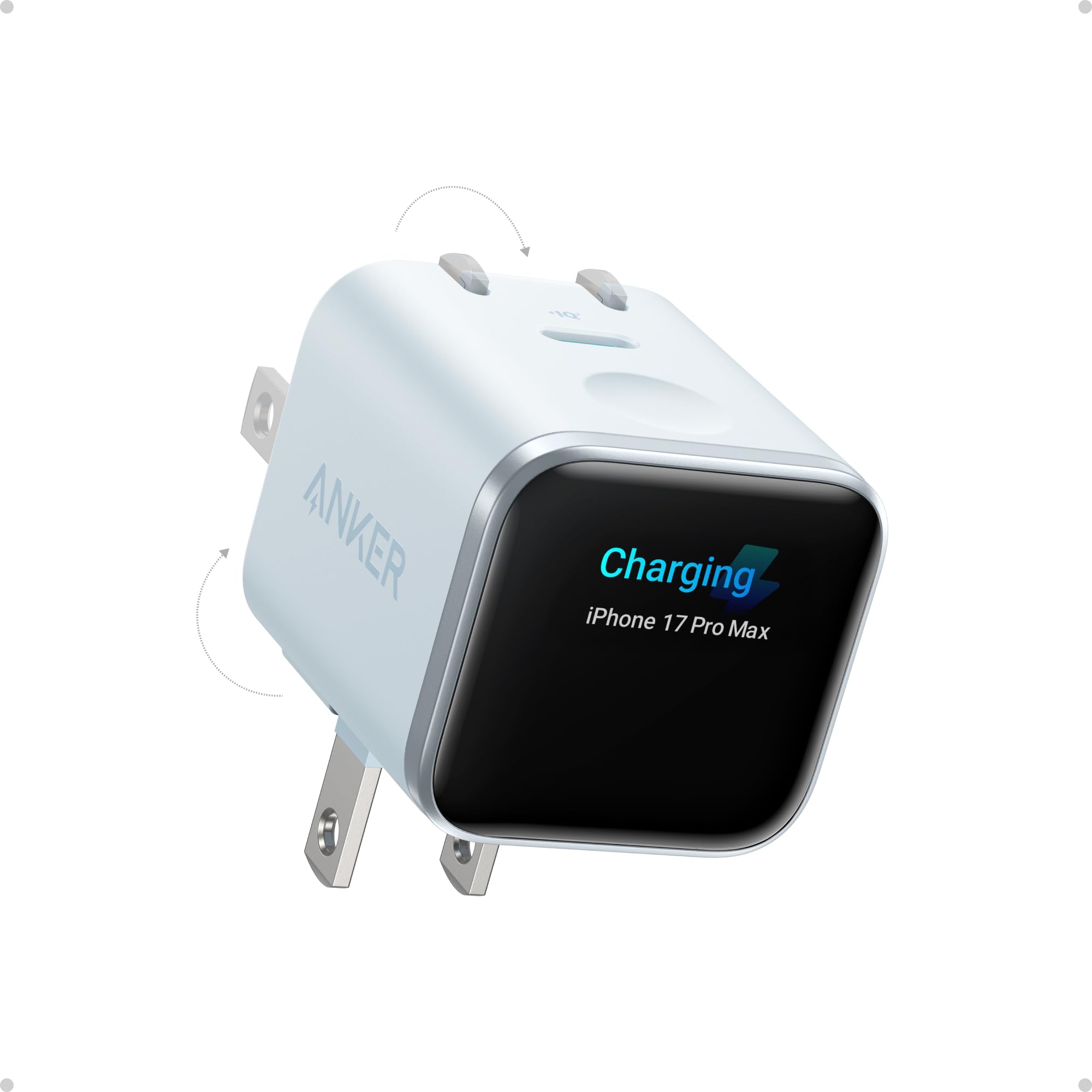 Anker Smart Display Charger Anker Nano 45W Max GaN Fast Charging USB C Charger Block 180 Foldable Plug