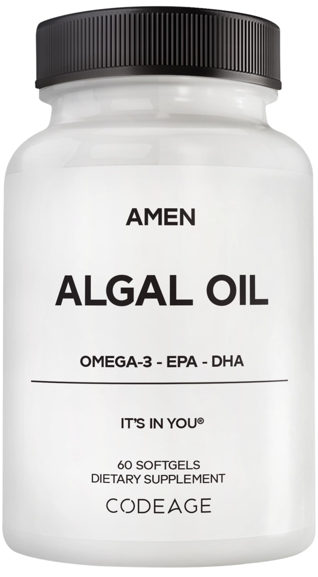 Amen Algal Oil Vegan Omega-3 Supplement, 1000 mg DHA & EPA, 60 Softgels