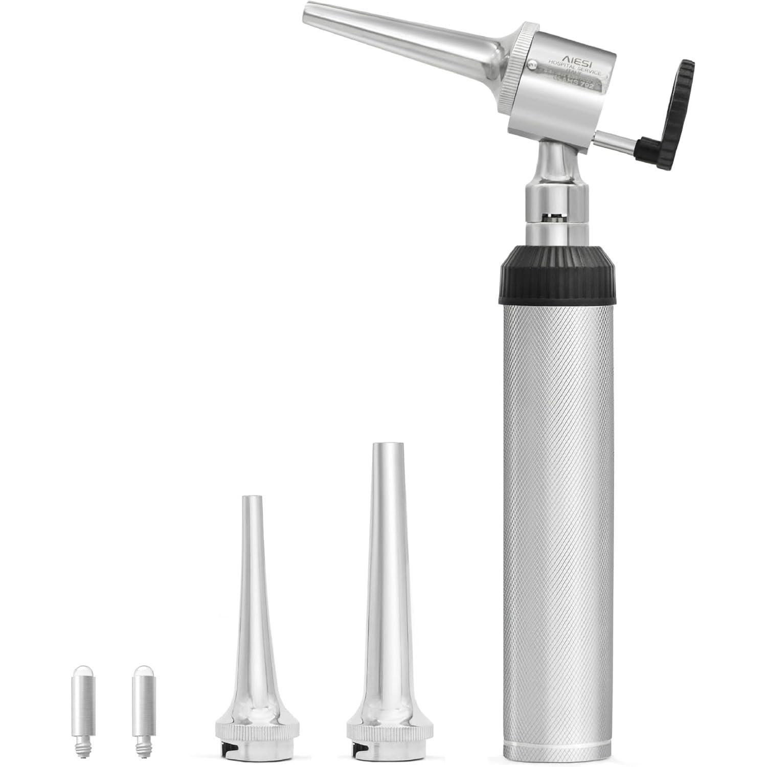 AIESI® Otoscopio Veterinario Profesional de cabeza abierta iluminación LED 3V blanca con 3 conos de acero inoxidable VETSCOPE, Garantía de 24 meses