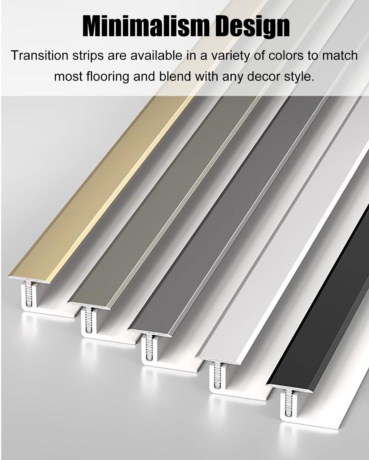 Bordi per pavimenti in marmo Coprigiunto piatto impermeabile a forma di T for bagno, for fessure tra pavimenti in laminato e vinile, 3 pezzi(Black,0.9m(35in) x3)