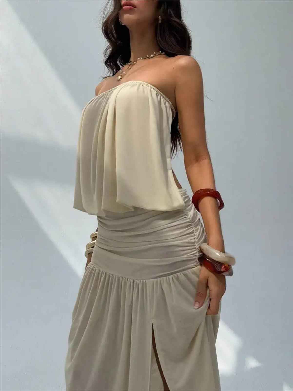 Salida de Baño Vestido Largo de Gasa Fluido sin Espalda Elegante for Mujer for Vacaciones en la Playa para Piscina