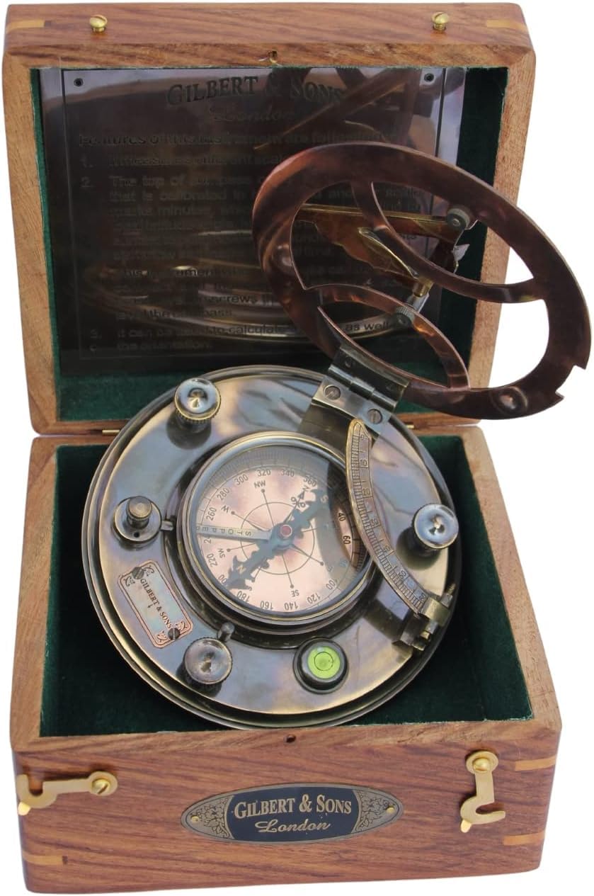 Gilbert & Sons - Brújula náutica de latón de 12,7 cm, con caja de madera