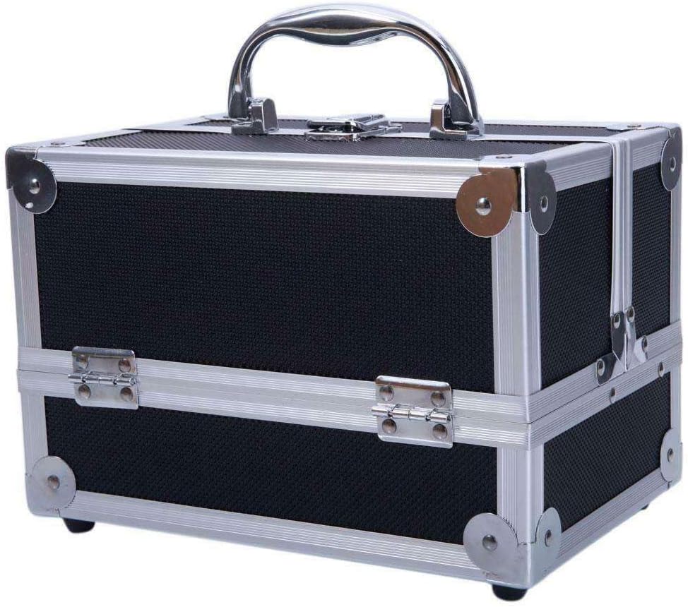 LKOP Large Pro Aluminum Makeup Train Case Cosmetic Organizer Black Cosmetic-display-cases Makeup organizer Bathroom organizer Makeup bag Storage cabinet Bathroom storage Makeup vanity Make up