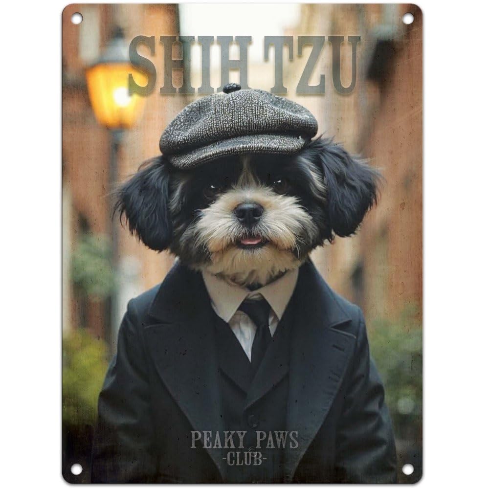 Small (150 x 200mm) Metal Sign - Peaky Paws Club - Shih Tzu Black