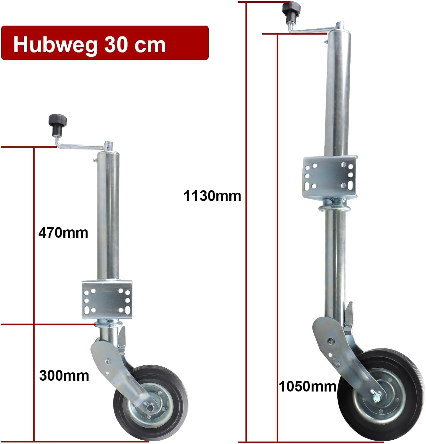 NBJINGYI Anhänger Stützrad 400kg - Ø 60mm Ersatz-Stützrad mit Pannensicherem Vollgummi-Reifen & Stahlfelge, Dickwandiges Verzinktes Stahlrohr, Rangierhilfe für Wohnwagen, Bootstrailer