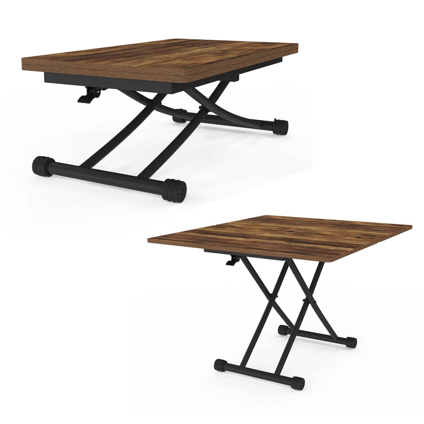 IDMarket - Couchtisch 2 in 1 aufklappbar zu einem rechteckigen Esstisch Urbana 100 cm Dunkles Holz und schwarzes Industriedesign