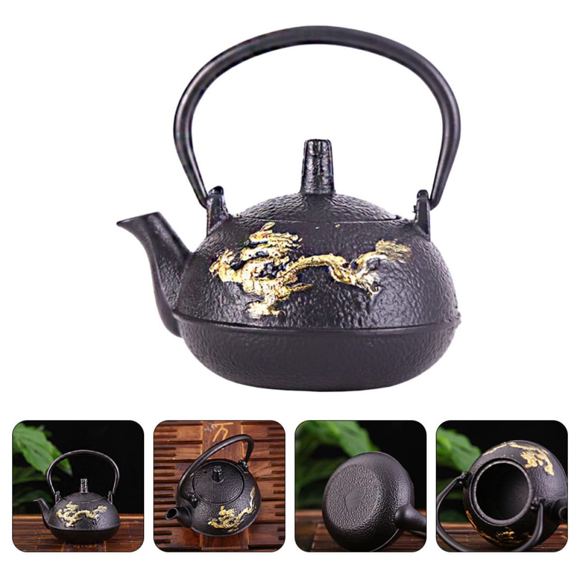 Tetera de Hierro Fundido Tetsubin Negra 0, 3 L Estilo Retro | Infusor Incluido, Uso Doméstico, Aislamiento Térmico y Limpieza Sencilla