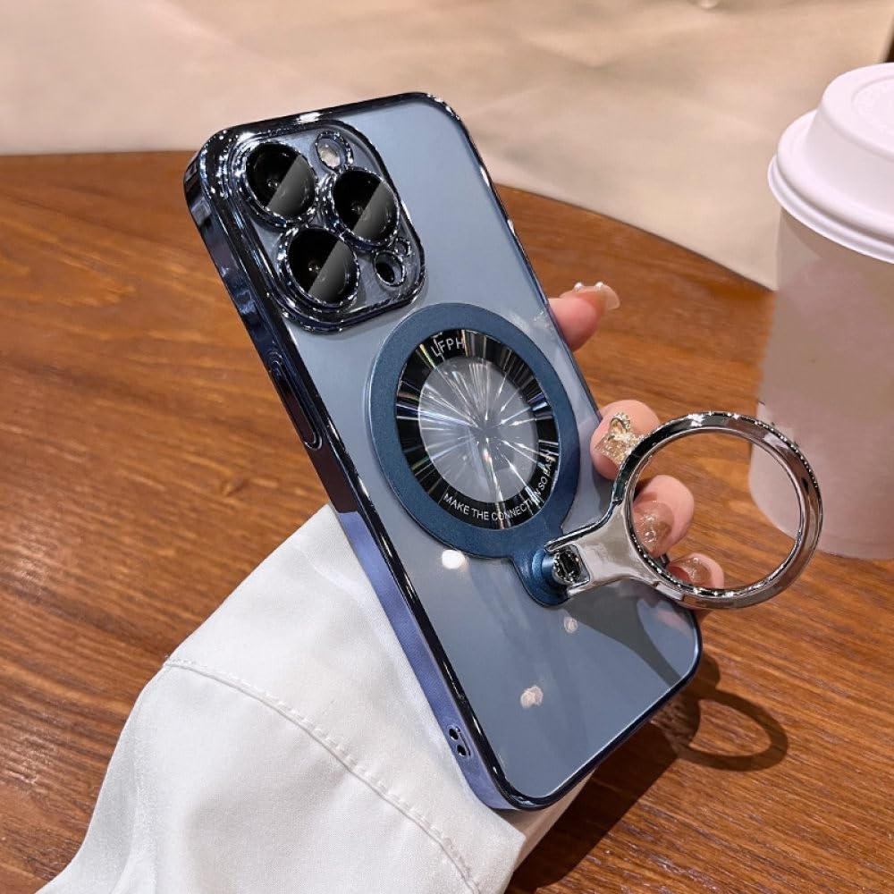 Étui de support de bague pour iPhone 14 et 13 Pro Max coque rigide transparente bleu pic - 7