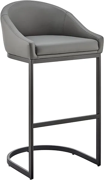 Armen Living Katherine Counter Stool in Black Metal with Grey Faux Leather