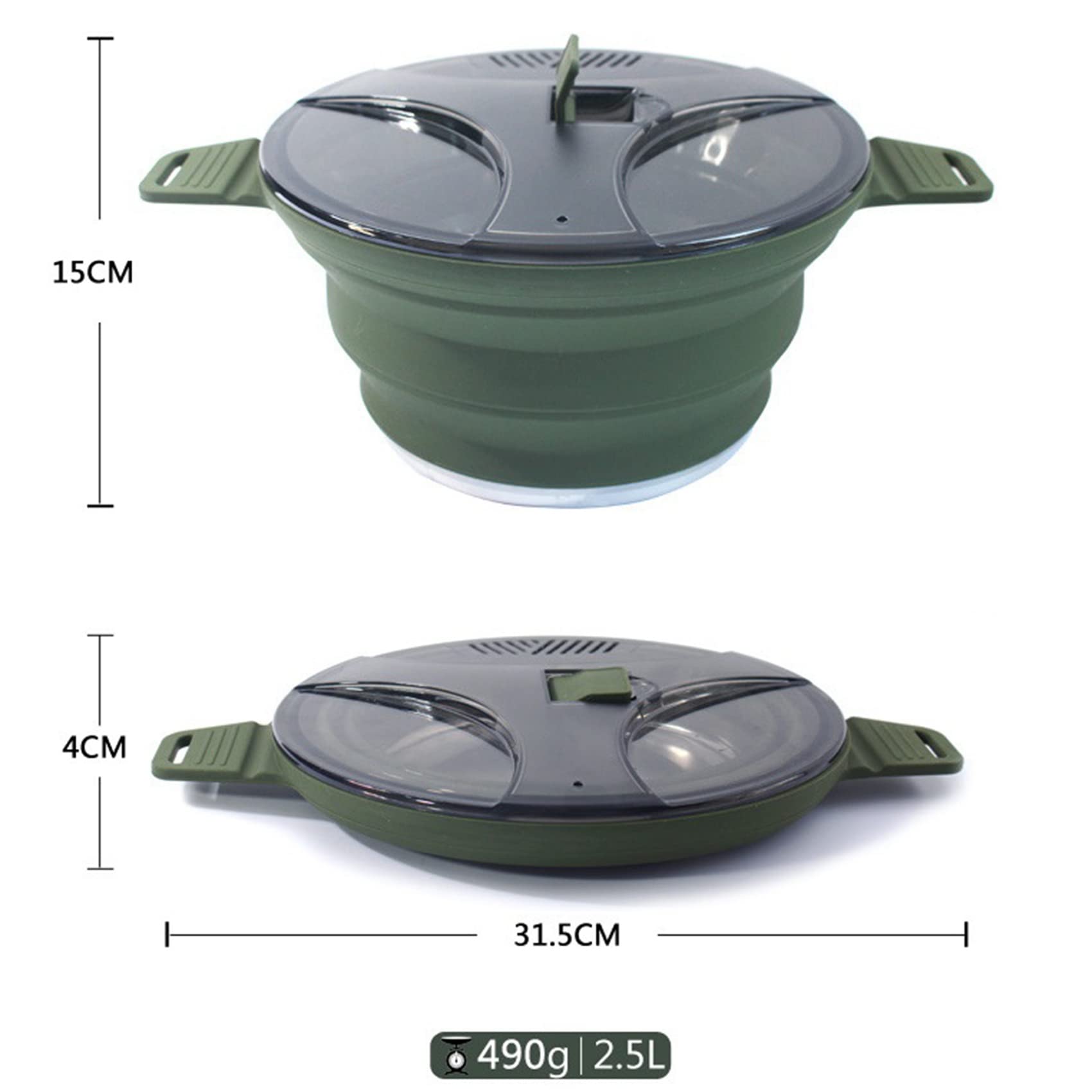 1 PCS Outdoor Folding Pot Silicone Hiking Cooking Pot Portable Picnic Pot Stainless Steel Camping Cooker ,Green - View #6