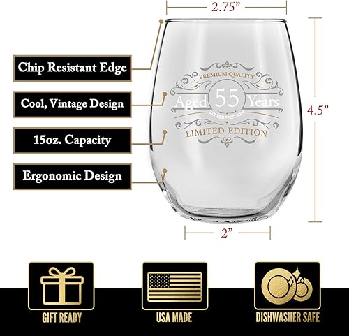 Miniatura 2 de Copa de vino sin tallo de edición vintage 1967 para hombres y mujeres 55 aniversario 15 onzas  Copas de vino de feliz cumpleaños para 55 años