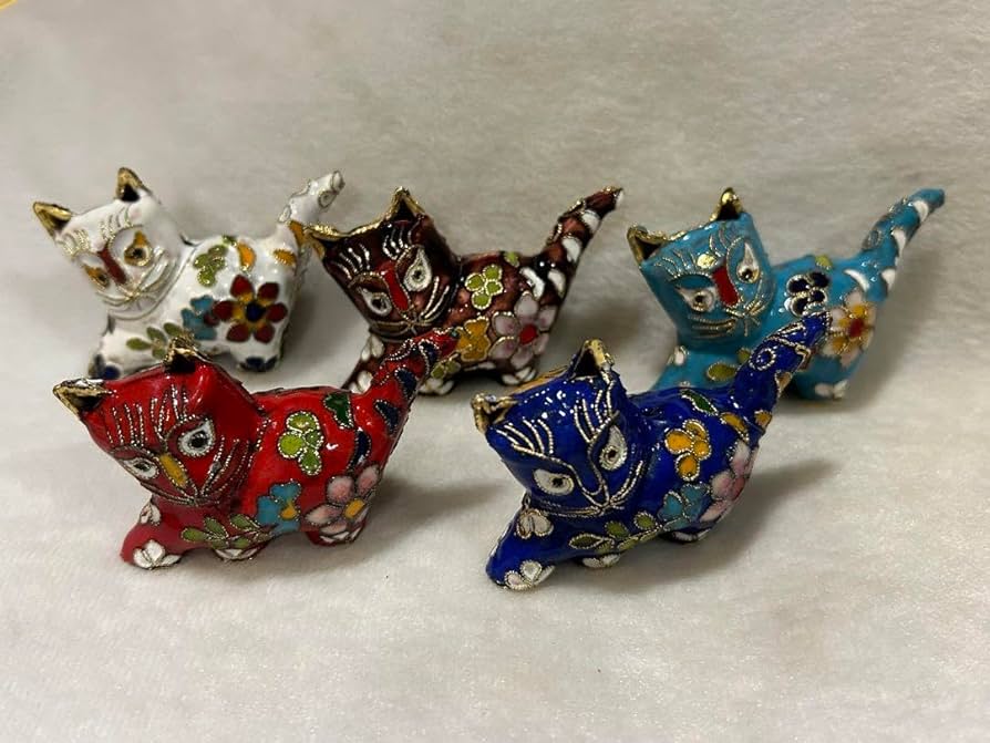 Amazon.co.jp: 置物 工芸品 七宝焼 「猫」 香道具 茶道具 金属