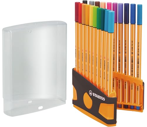 STABILO Stylo Feutre Pointe Fine Point 88 - Étui ColorParade Gris/Orange x 20 stylos Fins - Coloris Assortis