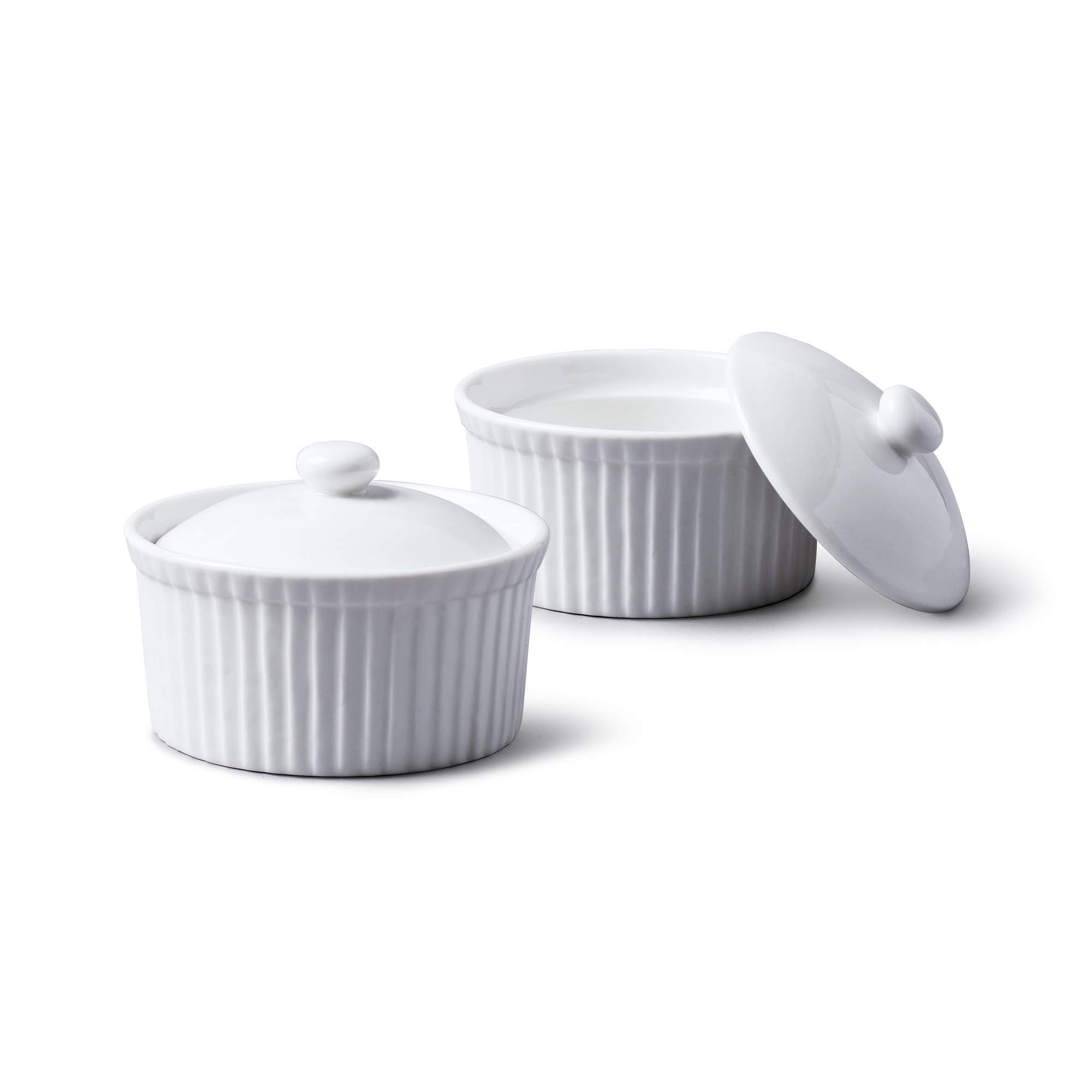 Bakeware Set for Baking and Cooking, Oven Safe Sleek Porcelain White Ramikins for Pudding, Creme Brulee, Custard Cups and Souffle Small instant table tray（2 PCS ）