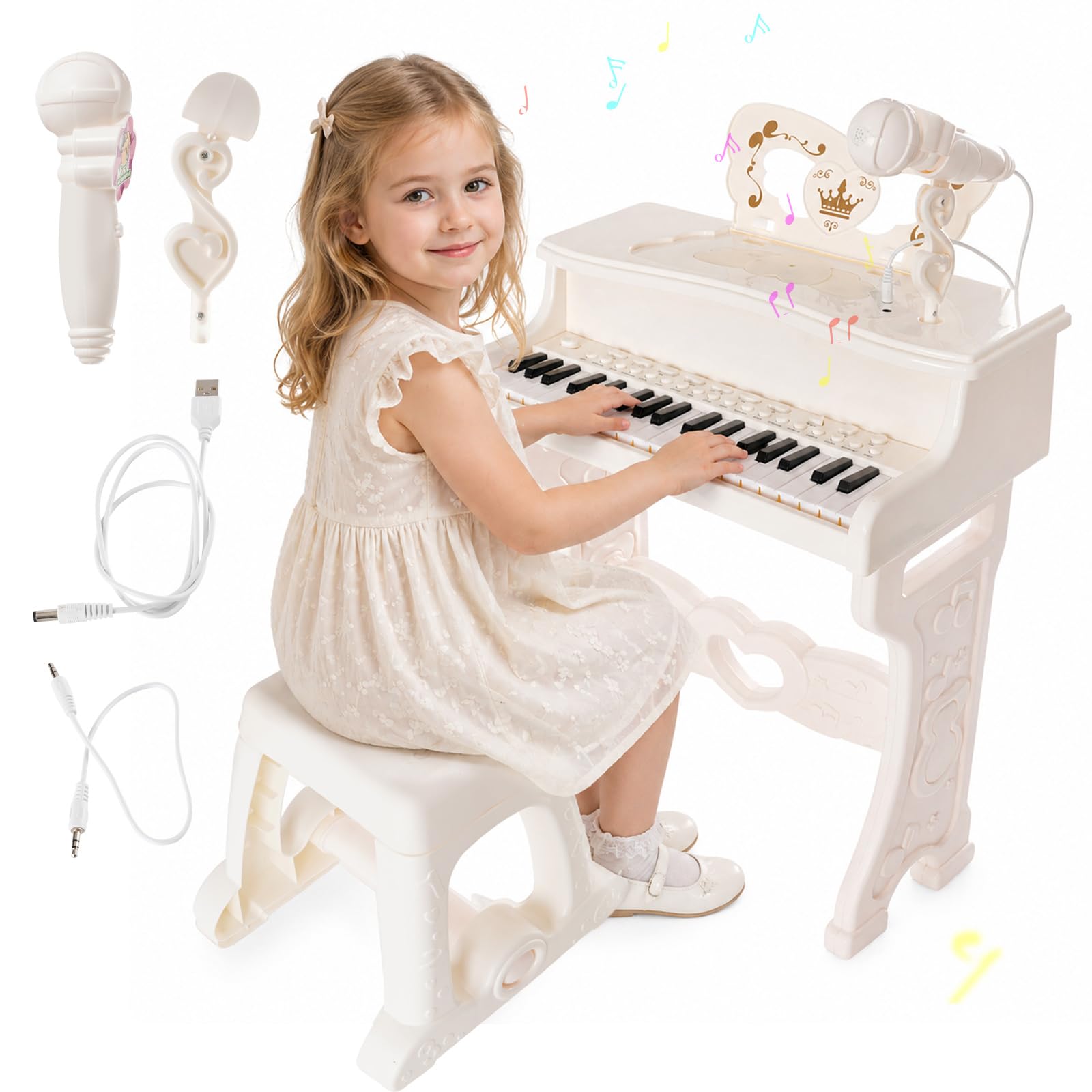 Teclado Electrónico Piano 37 Teclas, Teclado de Piano Portátil para niños, Piano Infantil Teclado Musical con Micrófono, Organo Electronico Niños Educativa Regalo Piano para Niños 3 4 5 6 7 Años