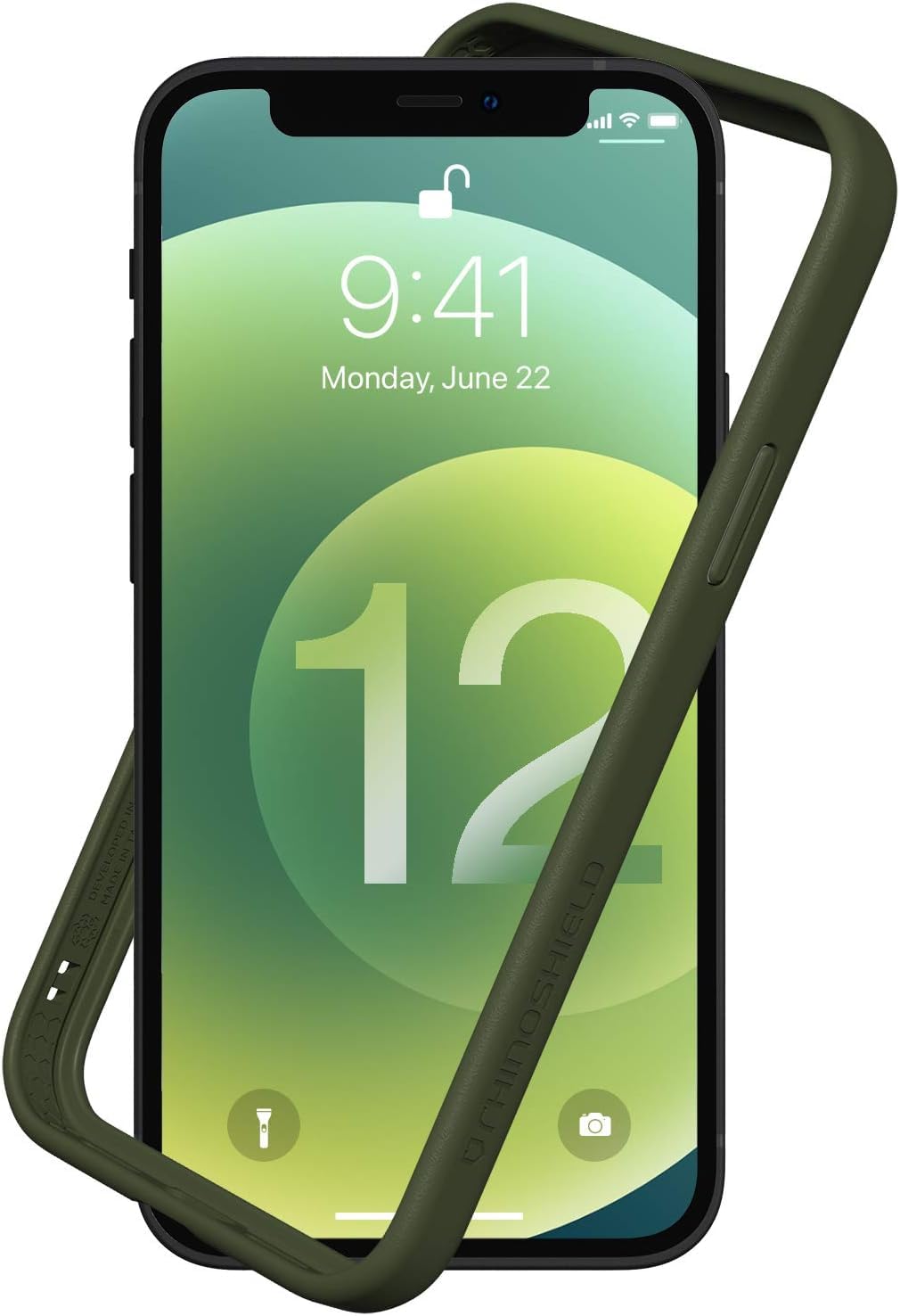 RhinoShield Bumper Case Compatible with [iPhone 12/12 Pro] | CrashGuard NX - Shock Absorbent Slim Design Protective Cover 3.5M / 11ft Drop Protection - Camo Green